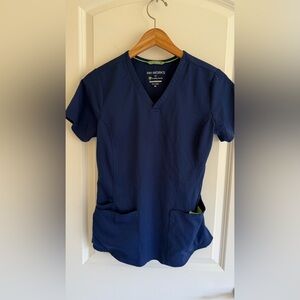 Navy Blue V-Neck Scrub Top